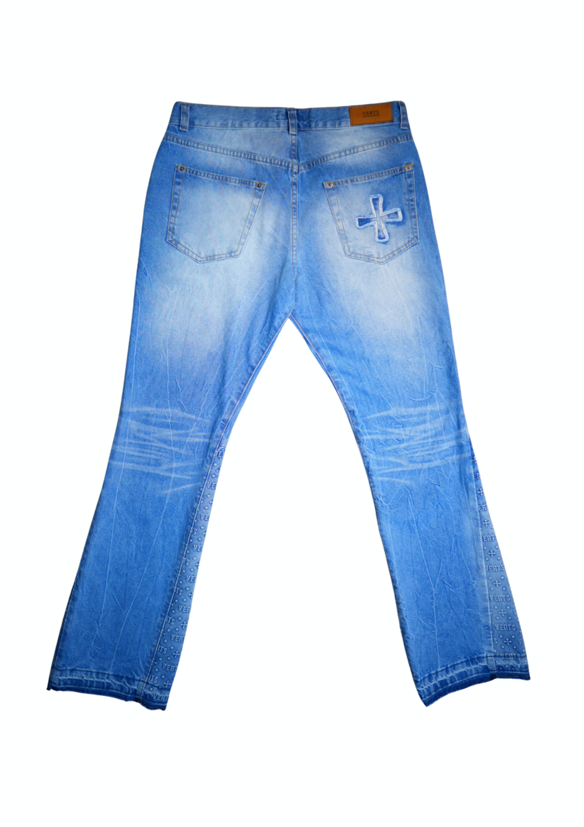 Flared Jeans Sky, Rückansicht mit offenem Saum